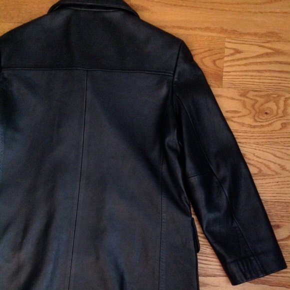 JONES NEW YORK BLACK LEATHER PEACOAT JACKET WOMENS M BUTTON UP DOUBLE BREASTED - Picture 12 of 15